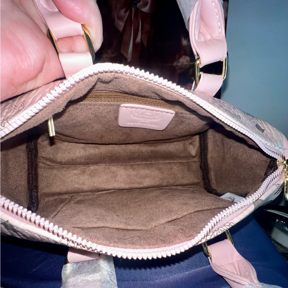Inspired Pink Visetos Barrel Crossbody Bag with Detachable Pink Logo Strap - Picture 10 of 11